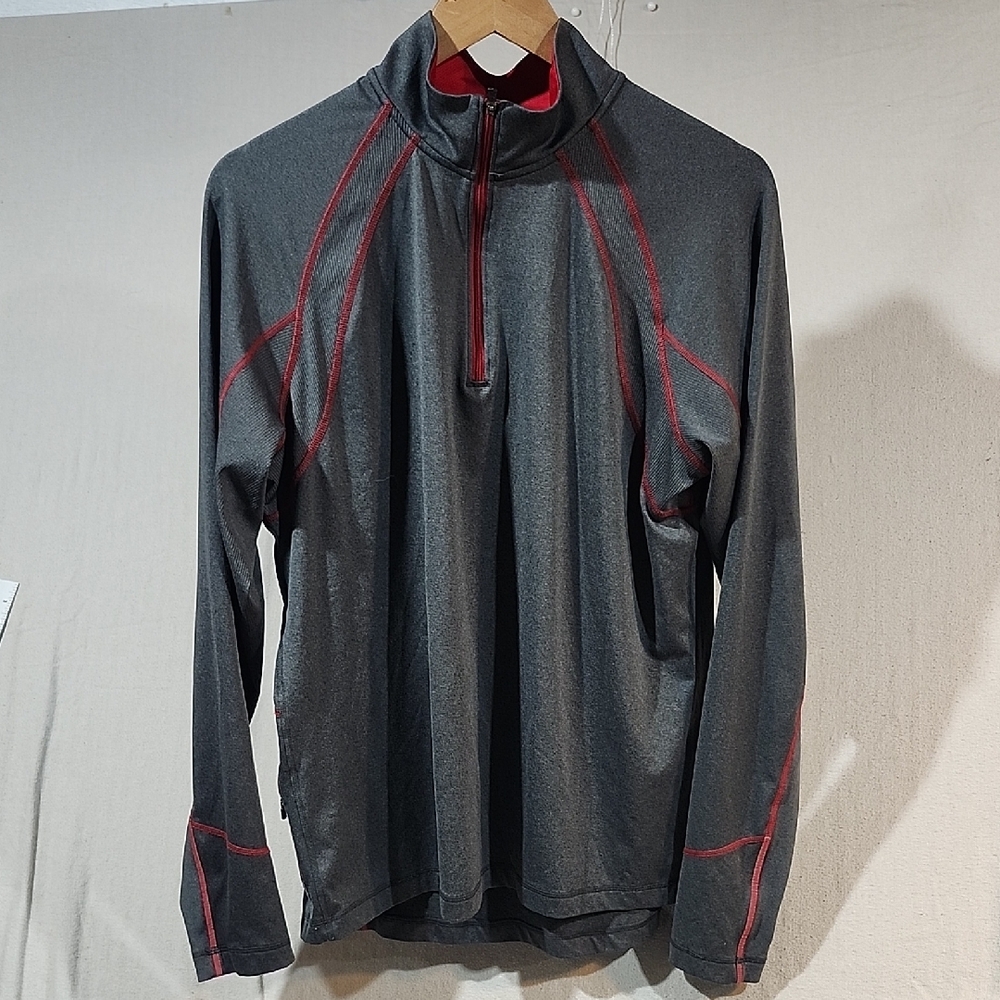 REI Airflyte Gray and Red Lightweight Quarter Zip Shirt Jacket Mens Large